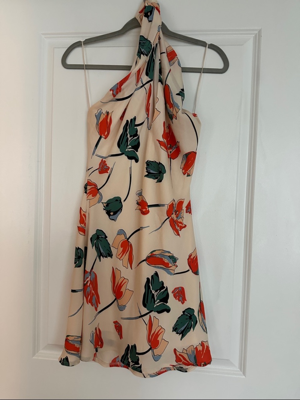 Backless Halter Floral Mini Dress in Cream and Red